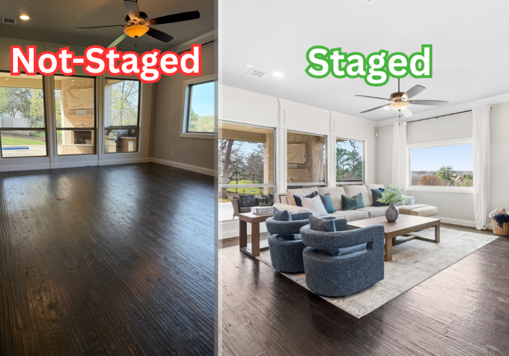 Comparison between a un-staged home and a staged home in Southlake